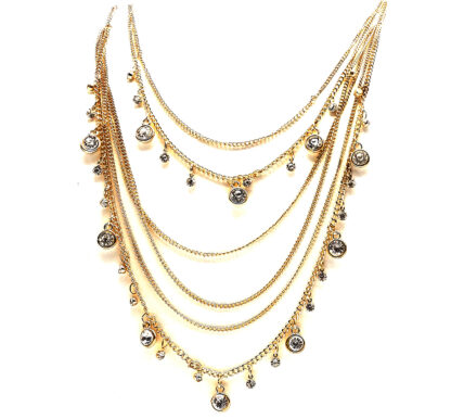 Collar Vueltas de Cadena Dijes y Strass