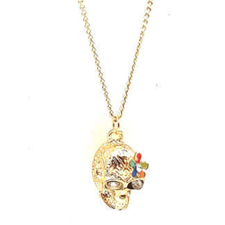 Cadena con Dije Calavera Flor Multicolor y Strass