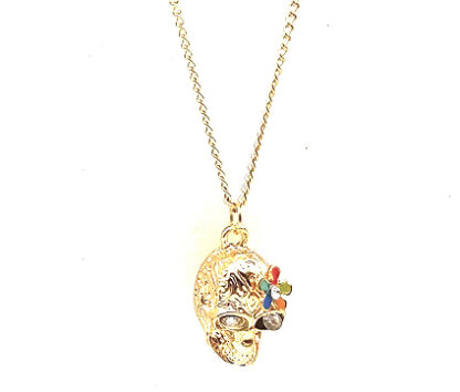 Cadena con Dije Calavera Flor Multicolor y Strass