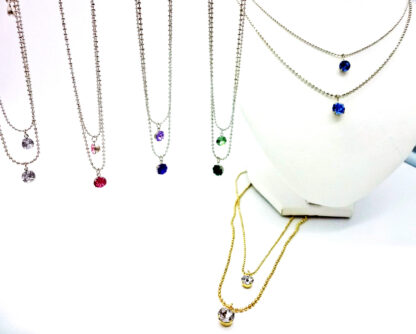 Collar Doble con Dije Redondo Strass - Imagen 2