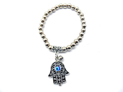 Pulsera Bolitas Elastizada con Dije Mano y Ojo