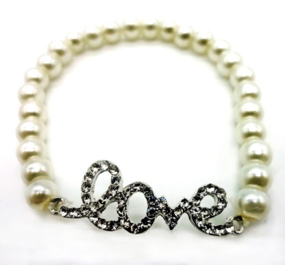 Pulsera Perlas Elastizada con Dije Love Strass