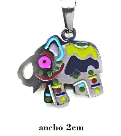 Dije Elefante Multicolor Esmaltado Acero Quirúrgico