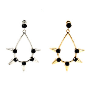 Aro Argolla Colgante Piedra Negra y Tacha Punta