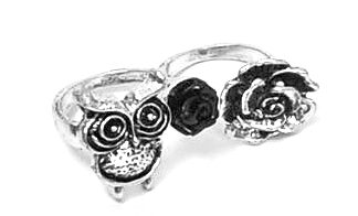 Anillo Flor y Lechuza Para 2 Dedos