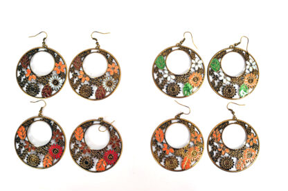 Aro Argolla Colgante con Flores Multicolor - Imagen 2