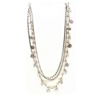Collar Vueltas de Cadena Dijes Perlas y Strass