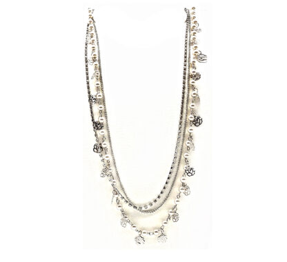 Collar Vueltas de Cadena Dijes Perlas y Strass