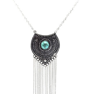 Collar Dije con Piedra Turquesa Flecos de Cadenas