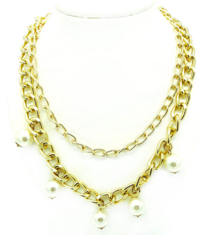 Cadena Doble con Dijes Perlas