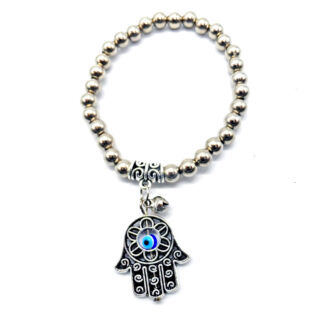 Pulsera Bolitas Elastizada con Dije Mano y Ojo