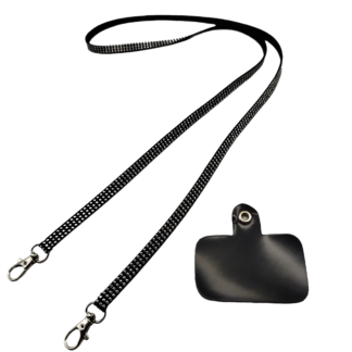 Colgante para el Celular 2 Mosquetones con Tachas - Incluye Adaptador Universal Transparente