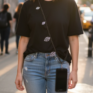 Colgante Celular Cadena 1.4 mt. con Dijes Hoja - Incluye Adaptador Transparente