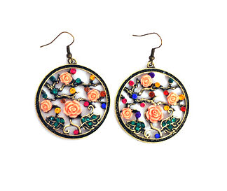 Aro Colgante con Piedras y Flor Rococó