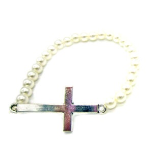 Pulsera Elastizada Perla con Dije Cruz