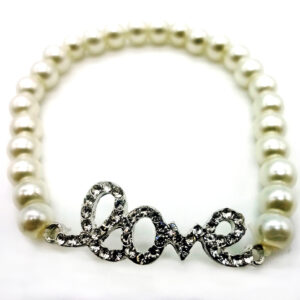 Pulsera Perlas Elastizada con Dije Love Strass
