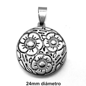 Dije Redondo con Flores Acero Quirúrgico