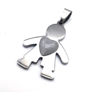 Dije Nene con Piedra Ojo de Gato Acero Quirúrgico - Alto 3cm.