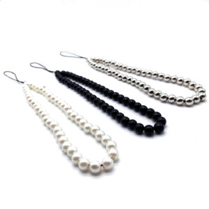 Strap Porta Celular Perlas / Plateado / Negro